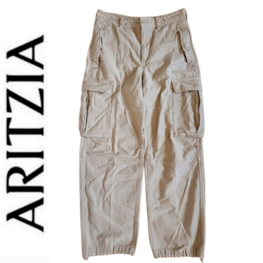 SZ6 Aritzia TNA Supply Tan Khaki Cargo Pants Lightweight 100% Cotton